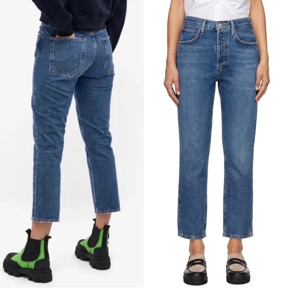 AGOLDE 90s High Rise Medium Wash Denim Button Fly Ankle Crop Straight Jeans 27 - Picture 13 of 13